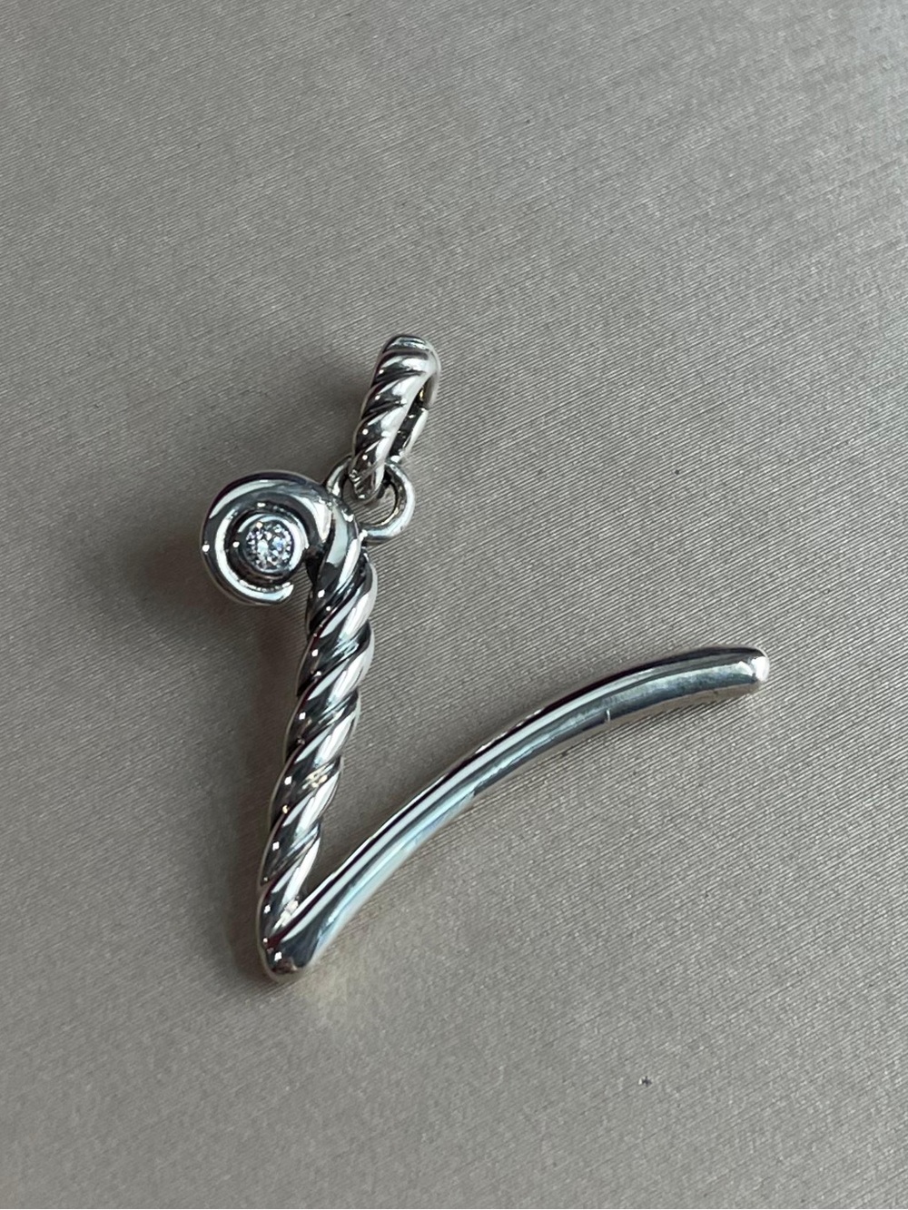 David Yurman Sterling Silver Script Initial V Letter Charm Enhancer Pendant